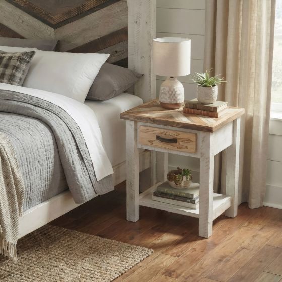 Coastal Nightstand: Some lifestyle images are created with AI for visualization purposes. Crafted from natural solid wood, each piece is unique and will vary.