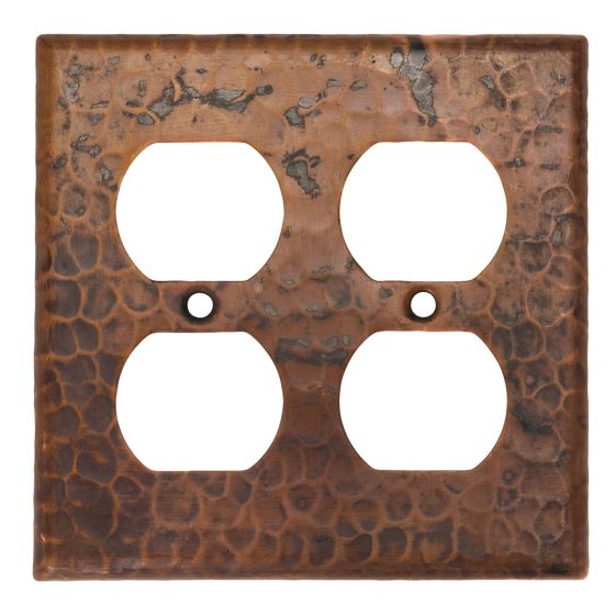 Oil Rubbed Bronze Hammered Copper Double Outlet Wall Plate Cover