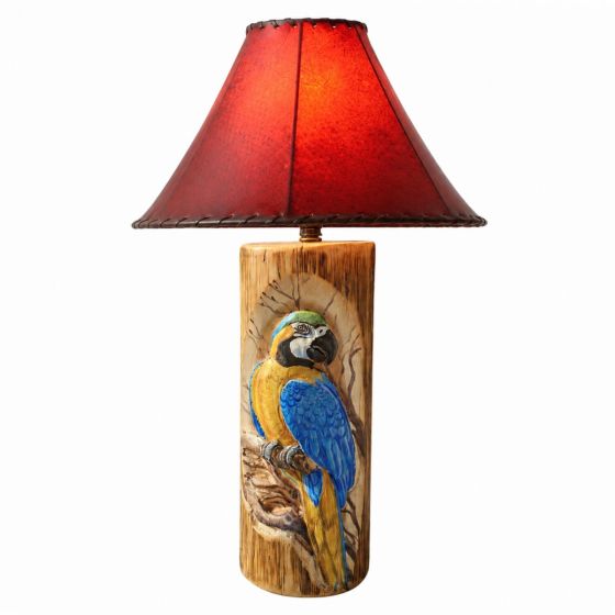 Hand Carved Parrot in Tree Log Table Lamp (Shade is not included)