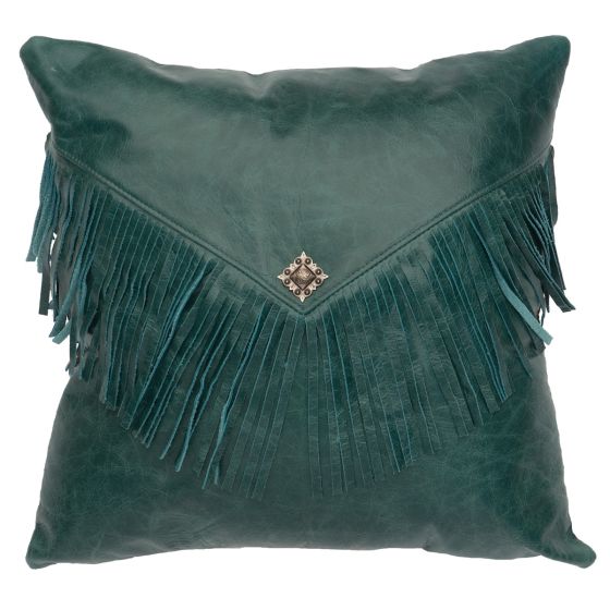 Peacock Leather Fringe Decor Pillow - Thumbnail 2