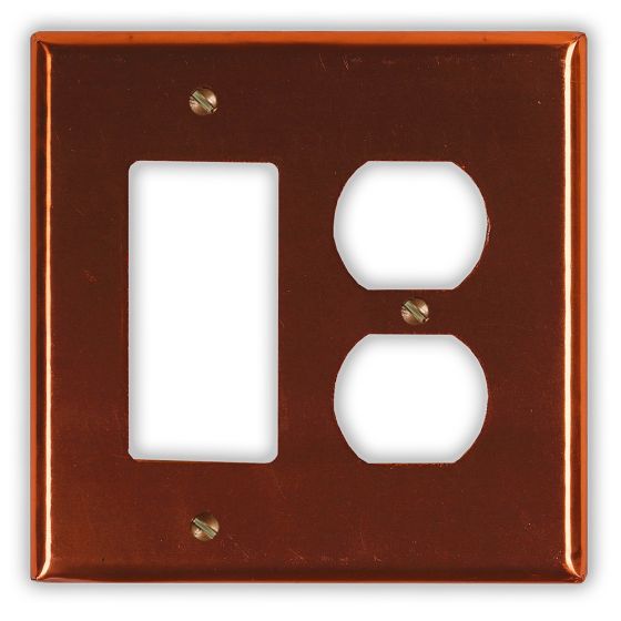Raw Copper 1 Rocker/GFI 1 Outlet Copper Switch Plate