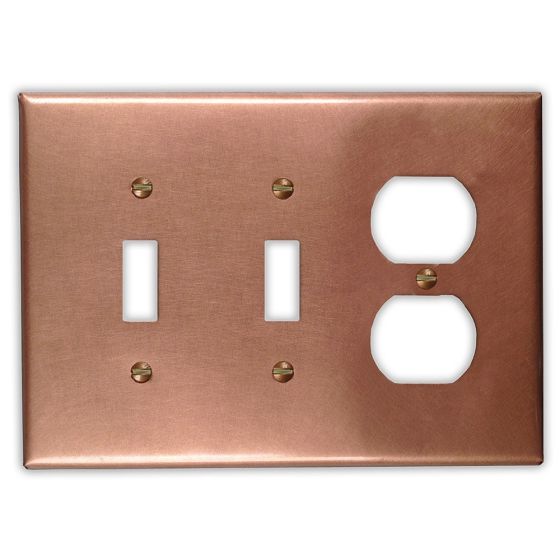 Raw Copper 2 Toggle 1 Outlet Copper Switch Plate