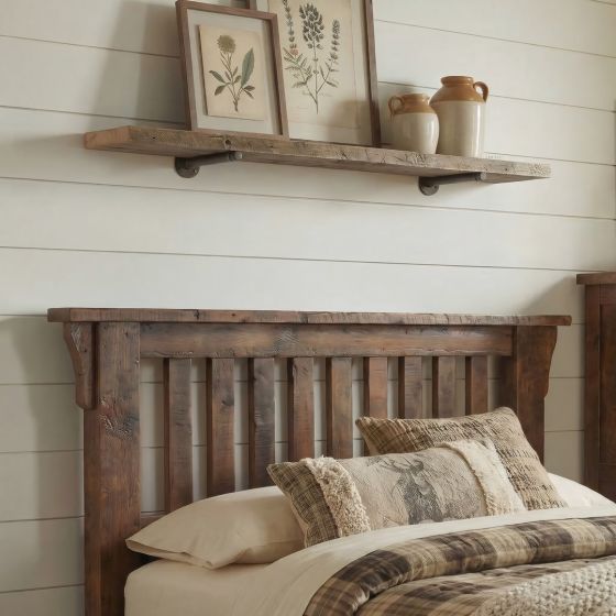 Barn Wood Headboard: Some lifestyle images are created with AI for visualization purposes. Crafted from natural solid wood, each piece is unique and will vary.
