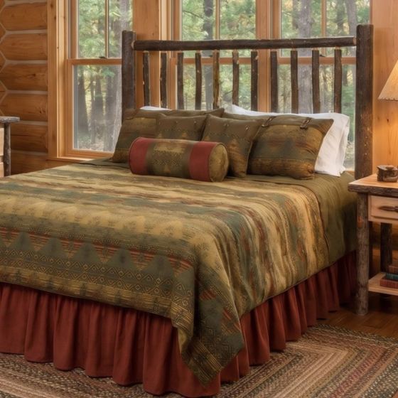 Hickory Log Headboard: Some lifestyle images are created with AI for visualization purposes. Crafted from natural solid wood, each piece is unique and will vary.