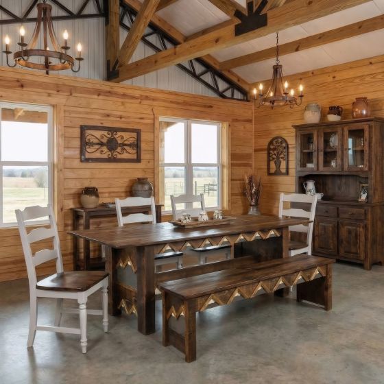 Barnwood Dining Table: Some lifestyle images are created with AI for visualization purposes. Crafted from natural solid wood, each piece is unique and will vary.