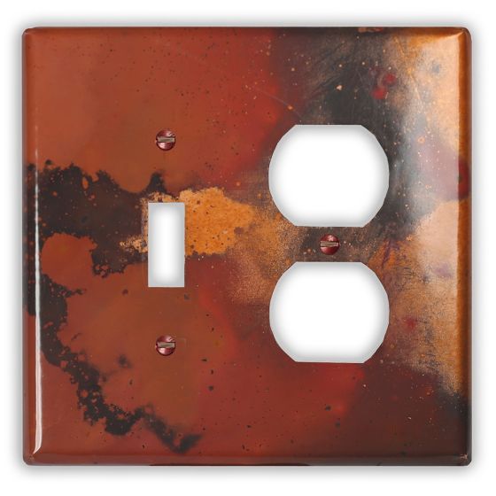 Rojo y Negro 1 Toggle 1 Outlet Copper Switch Plate