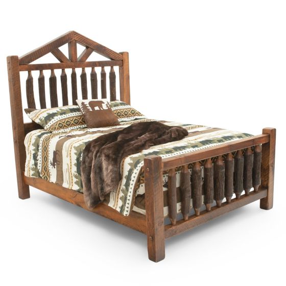 RUSTIC LODGE HICKORY TIMBER BARNWOOD QUEEN BED
