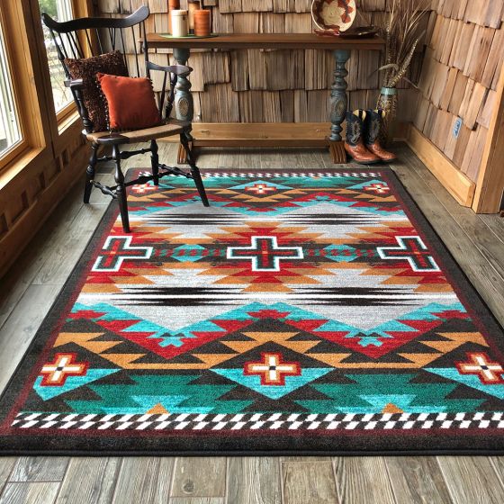 Rustic Cross Rug - Electric