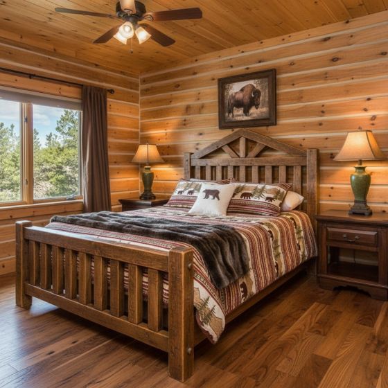Rustic Barnwood Bed: Some lifestyle images are created with AI for visualization purposes. Crafted from natural solid wood, each piece is unique and will vary.