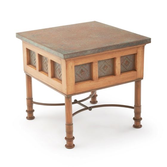 Savilla Copper End Table - Verde Hammered Copper Top & Light Base