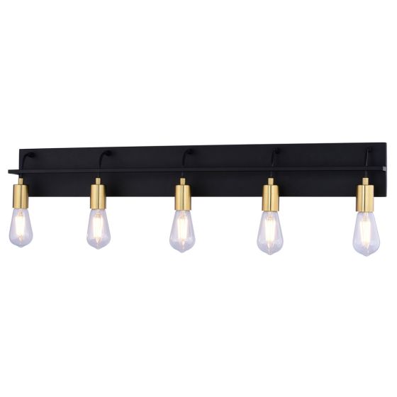 Seward Park 5-Light Black and Satin Brass Vanity Light
