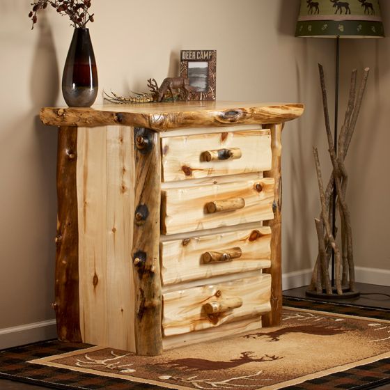 Aspen Lodge 4 Drawer Log Chest--Flat drawer fronts