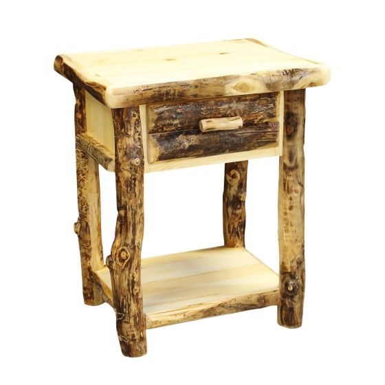 Silverleaf 1 Drawer Log Nightstand - Half Log Drawewr Front