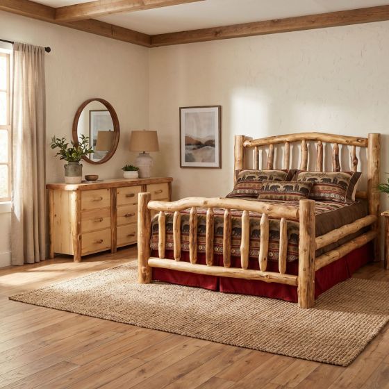 Log Bed: Some lifestyle images are created with AI for visualization purposes. Crafted from natural solid wood, each piece is unique and will vary.