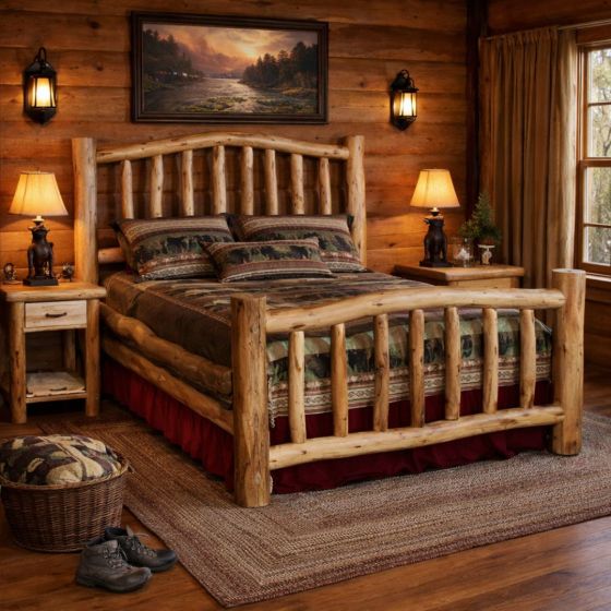 Rustic Bed: Some lifestyle images are created with AI for visualization purposes. Crafted from natural solid wood, each piece is unique and will vary.