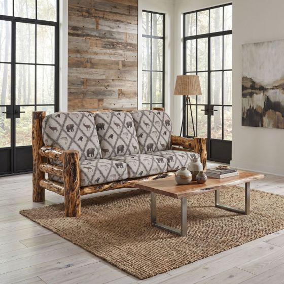 Rustic Sofa: Some lifestyle images are created with AI for visualization purposes. Crafted from natural solid wood, each piece is unique and will vary.