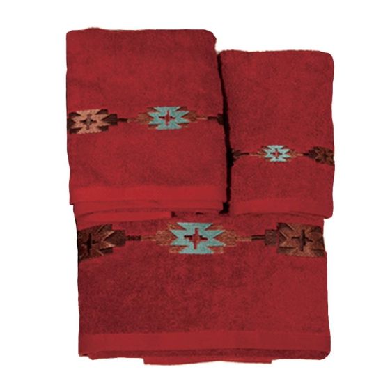 Navajo embroidered towel set in red