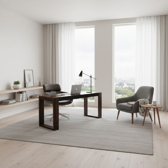 2 Drawer Rustic Desk: Some lifestyle images are created with AI for visualization purposes. Crafted from natural solid wood, each piece is unique and will vary.