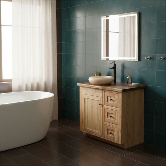 Handcrafted Rustic Vanity: Some lifestyle images are created with AI for visualization purposes. Crafted from natural solid wood, each piece is unique and will vary.