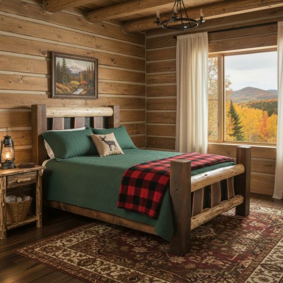 Rustic Barnwood Bed: Some lifestyle images are created with AI for visualization purposes. Crafted from natural solid wood, each piece is unique and will vary.