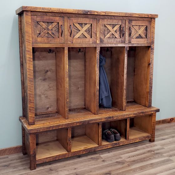 Western Winds Weathered Wood Coat & Shoe Locker - 72" W Four Locker Unit - Antique Barnwood Finish