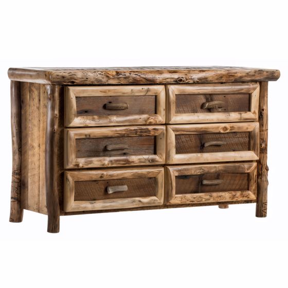 YOSEMITE ASPEN & BARN WOOD 6 DRAWER LOG DRESSER