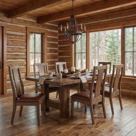 Timber Frame Table: Some lifestyle images are created with AI for visualization purposes. Crafted from natural solid wood, each piece is unique and will vary.