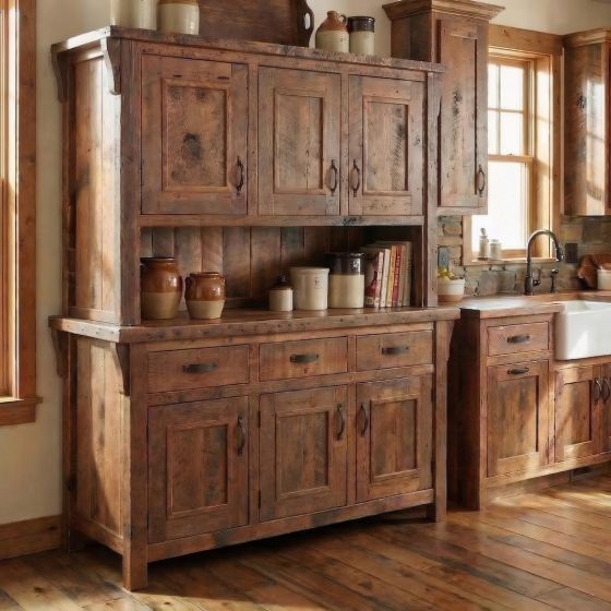 Barnwood Buffet & Hutch: Some lifestyle images are created with AI for visualization purposes. Crafted from natural solid wood, each piece is unique and will vary.