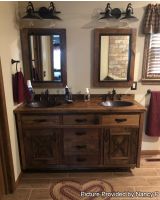 CUSTOMER PROVIDED PHOTO - Reclaimed Barn Wood Barn Door Vanity - Singular Barn Wood Panel Door Style