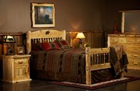 Cedar Lake Silhouette Cutout Log Bed--Queen, Clear finish, Bear silhouette cutout