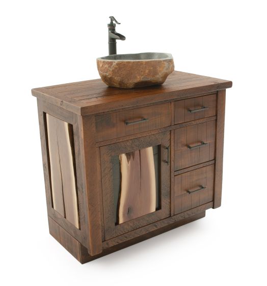 CUSTOM - Walnut Falls Rustic Barnwood Vanity - 36" Sink Center w/ Custom Drawers (Standard 36" & 42" Sink Center vanities come w/ no working drawers)