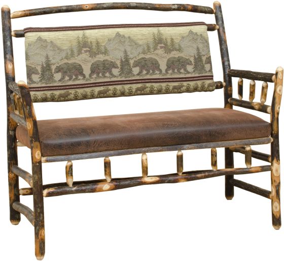 Rustic Hickory Log Deacons Bench