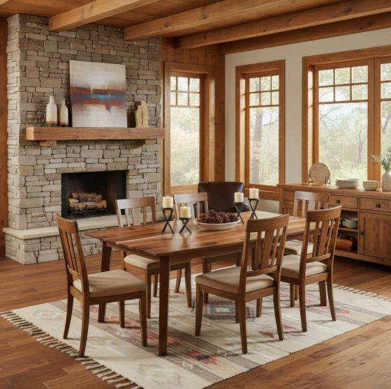 Hardwood Dining Table: Some lifestyle images are created with AI for visualization purposes. Crafted from natural solid wood, each piece is unique and will vary.