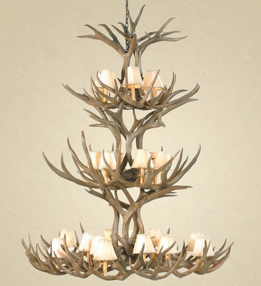 20 Light 3-Tiered Mule Deer Antler Chandelier