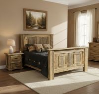 Rustic Barnwood Bed: Some lifestyle images are created with AI for visualization purposes. Crafted from natural solid wood, each piece is unique and will vary.