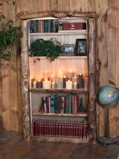 Yellowstone Rustic Aspen Log Bookcase in light aspen
