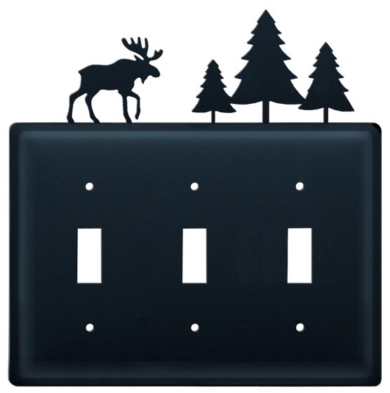 Wrought Iron Moose & Pine Triple Switch Cover