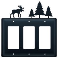 Wrought Iron Moose & Pine Triple GFI Cover