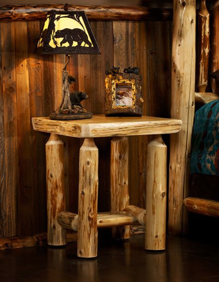 Cedar Lake Log Night Table--Honey finish
