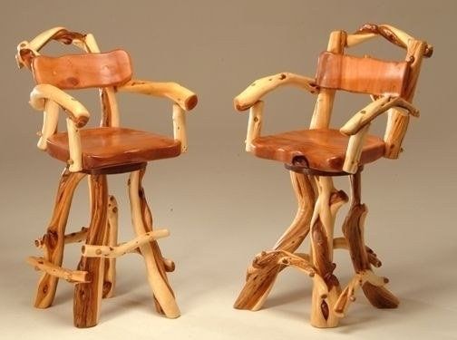 Rustic Redwood & Juniper Log Bar Stool