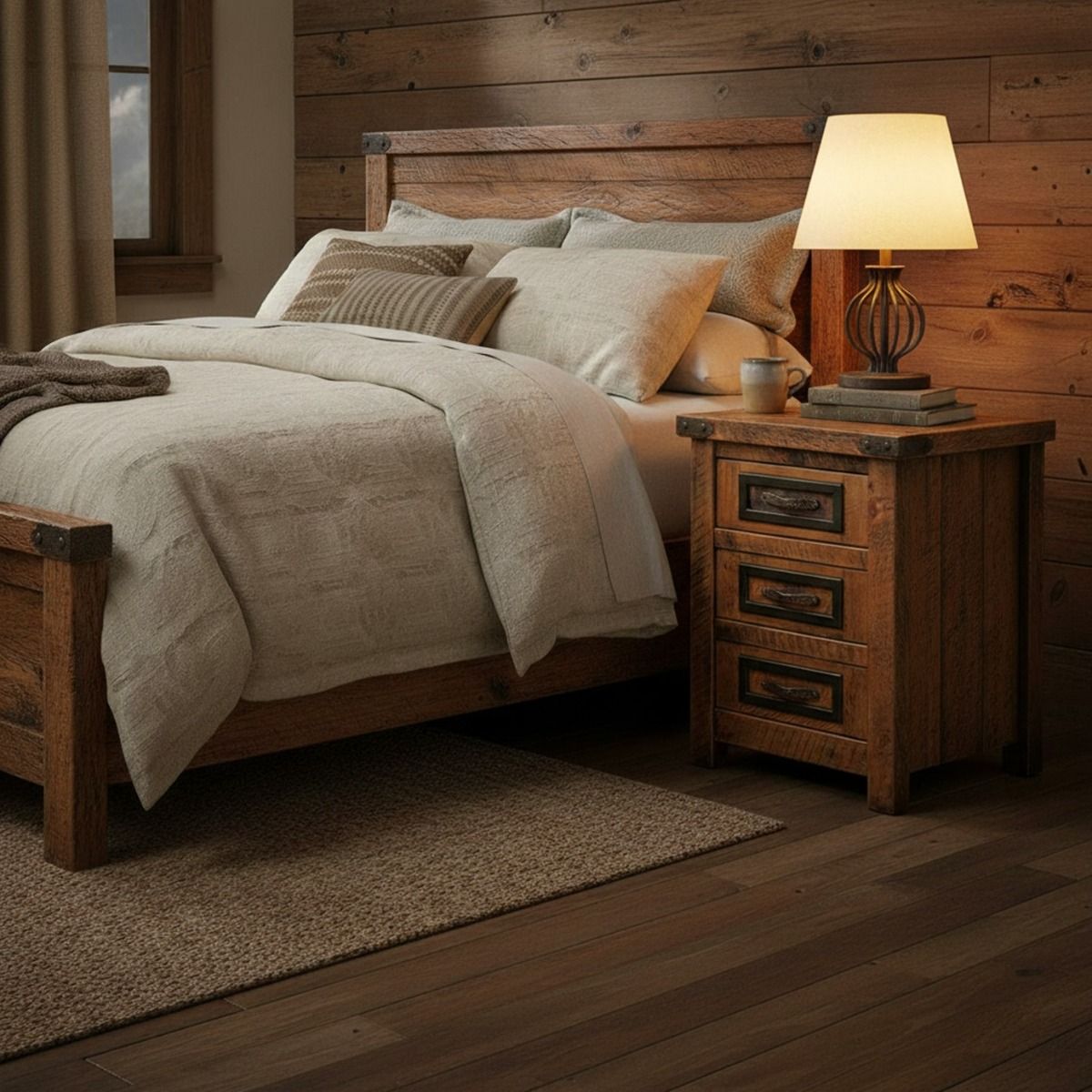 AUTUMN WOODS RUSTIC 3 DRAWER BARNWOOD NIGHTSTAND