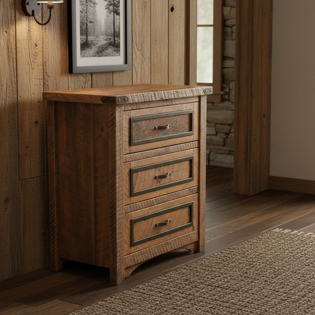 AUTUMN WOODS RUSTIC 3 DRAWER BARNWOOD CHEST