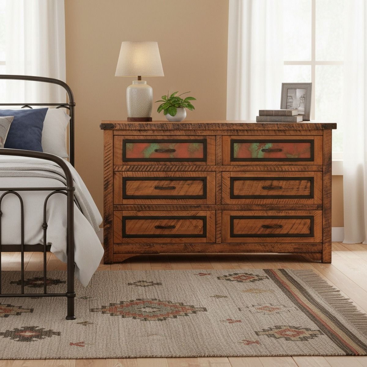 COPPER MESA 6 DRAWER BARNWOOD DRESSER