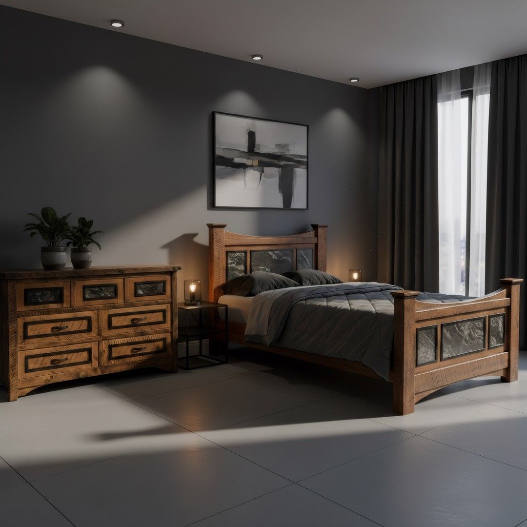 BLACK GRANITE 7 DRAWER DRESSER