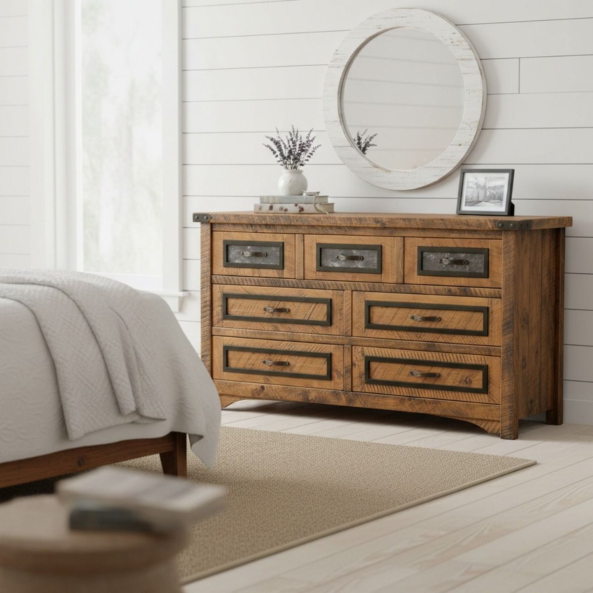 BLACK GRANITE 7 DRAWER DRESSER