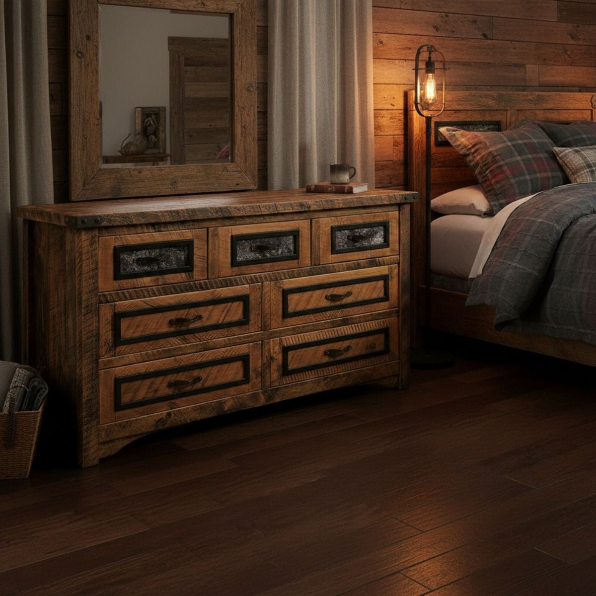 BLACK GRANITE 7 DRAWER DRESSER