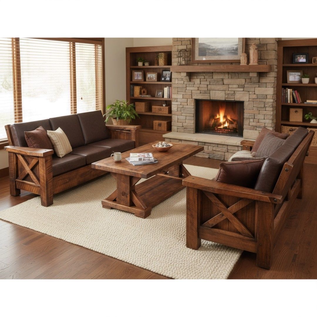 Weathered Wood Rustic Trestle Coffee Table