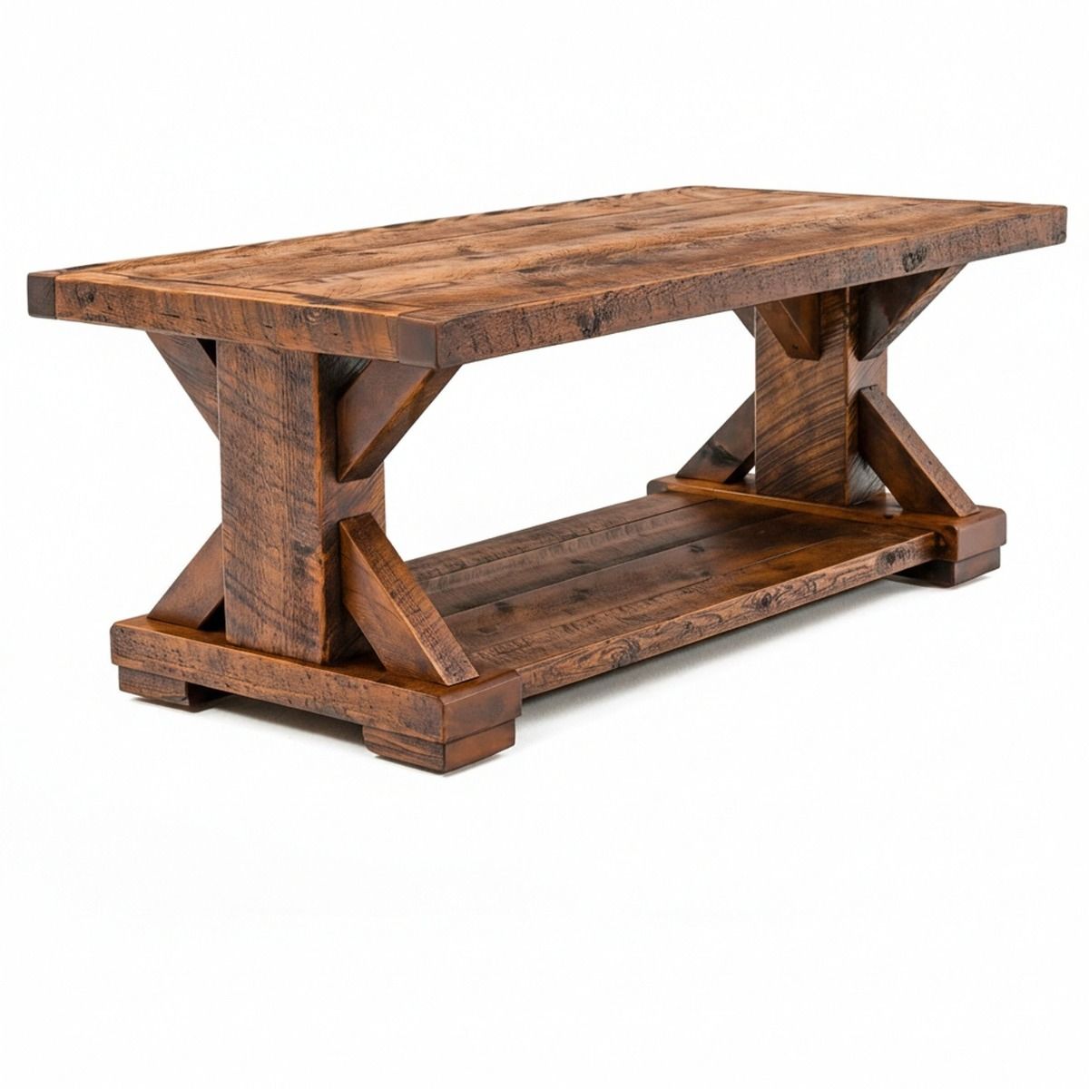 Weathered Wood Rustic Trestle Coffee Table