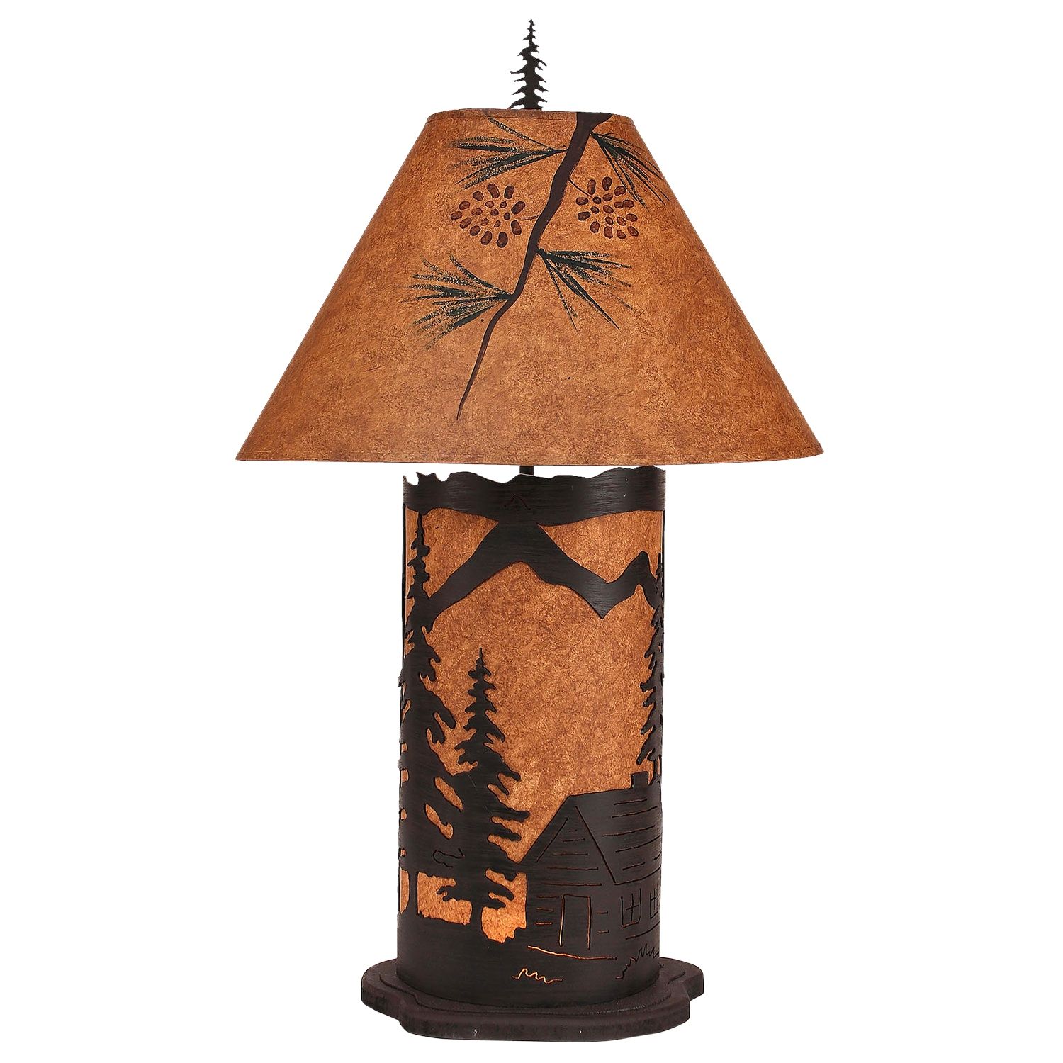 Kodiak Cabin Scene Table Lamp with Night Light