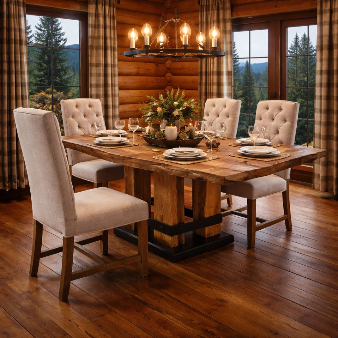 Timber Forged Rustic Square Base Walnut Dining Table